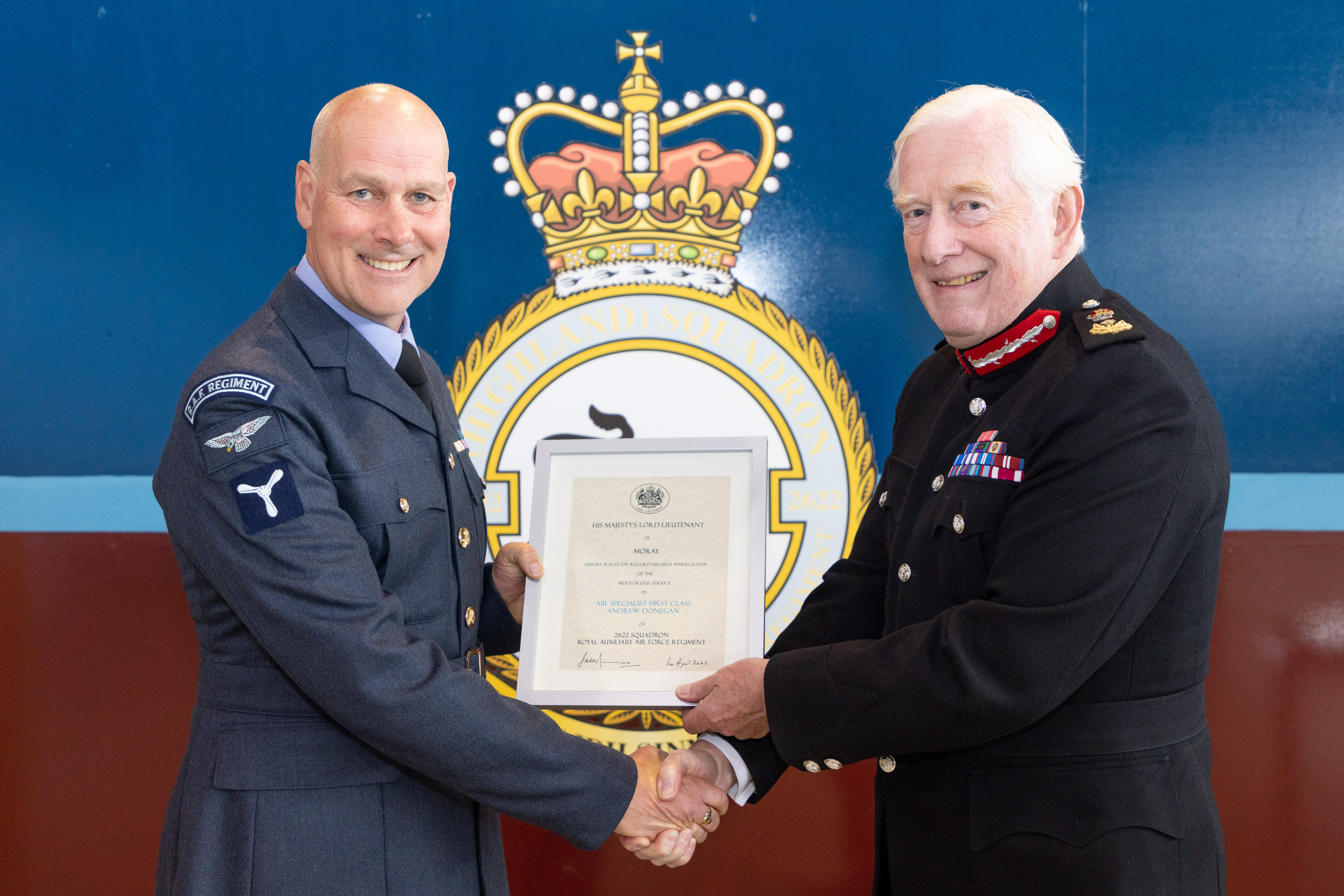 Air Specialist Andy Donegan and the Lord Lt of Moray.